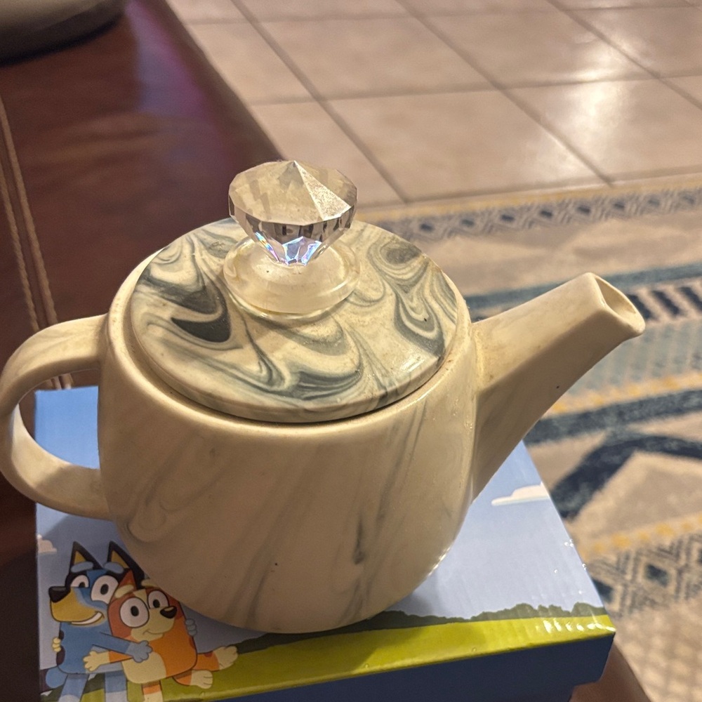 World Market Marbled Ceramic Teapot with Crystal Knob - Picture 2 of 5